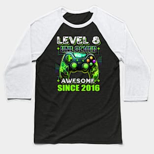 8th Birthday Gamer 8 Year Old Funny Bday Boy Eight Son Baseball T-Shirt